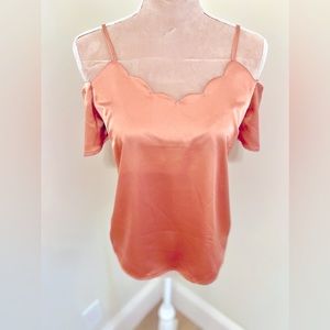 Monteau Satin Cold Shoulder Scalloped Blush Pink Top